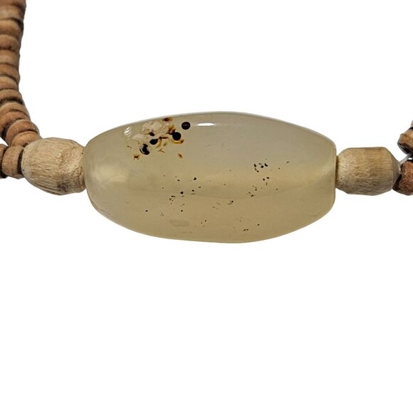 Handmade Boho Wooden Beaded Agate Centerpiece Necklace Earthy Natural Jewelry - Picture 3 of 7